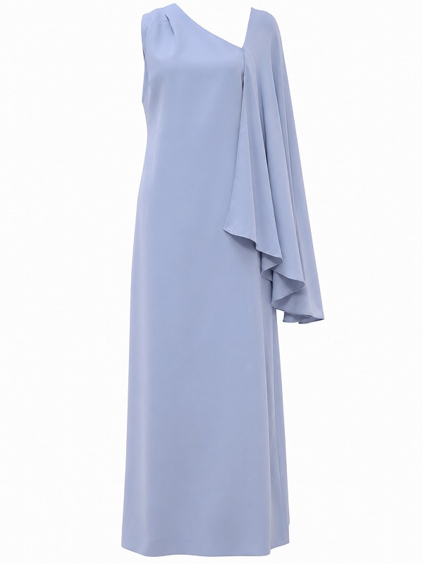 【新品DRESS 1899】サイドマントショールフレアロングドレス ペールブルー【KAREN MILLEN】